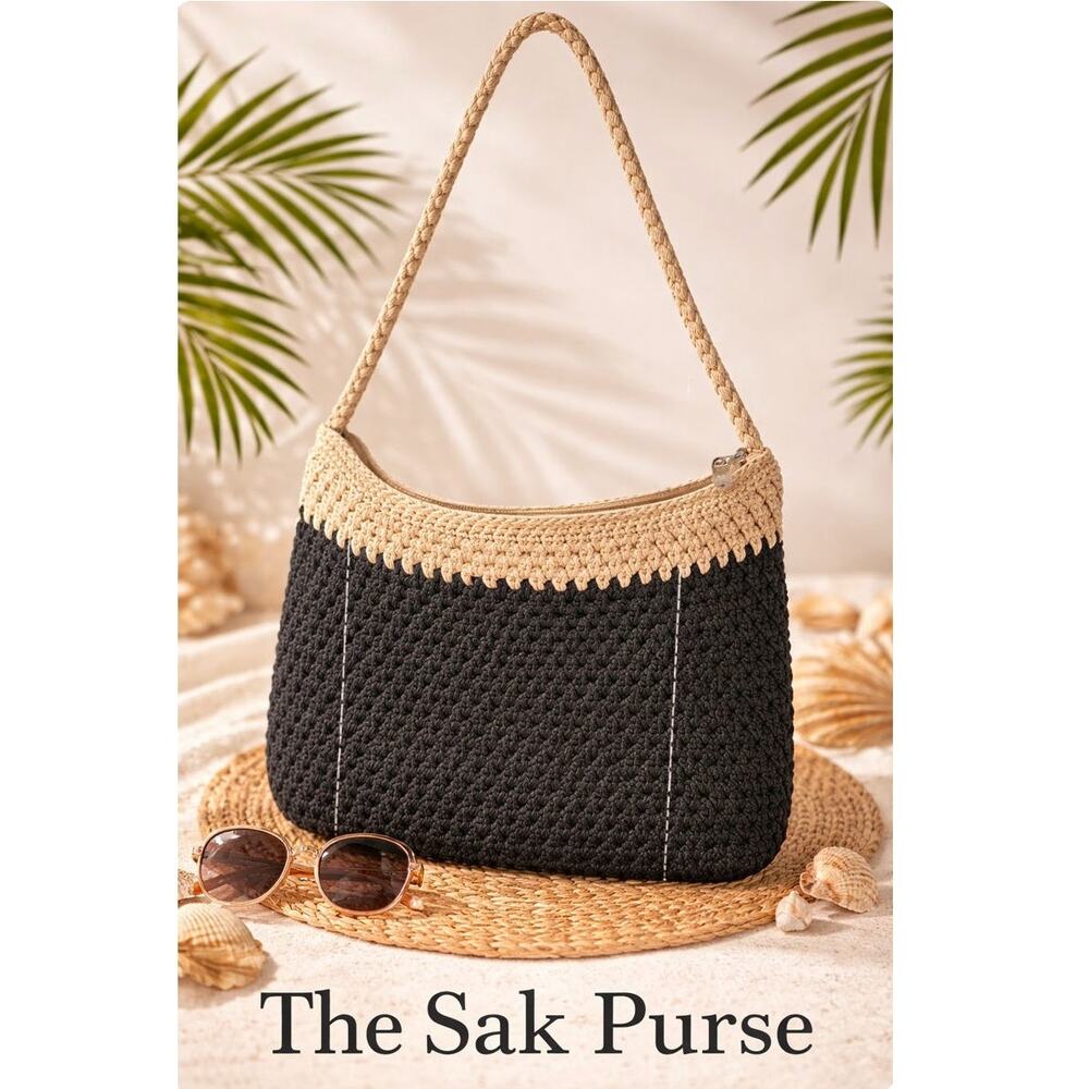 The Sak Black and Tan Crochet Crossbody Bag